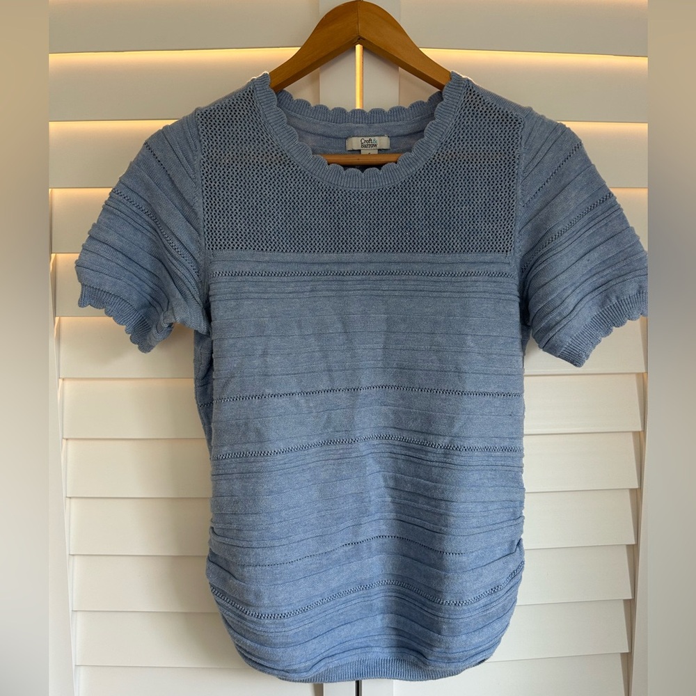 Croft & Barrow Periwinkle Blue gathered Knit short sleeve sweater Small